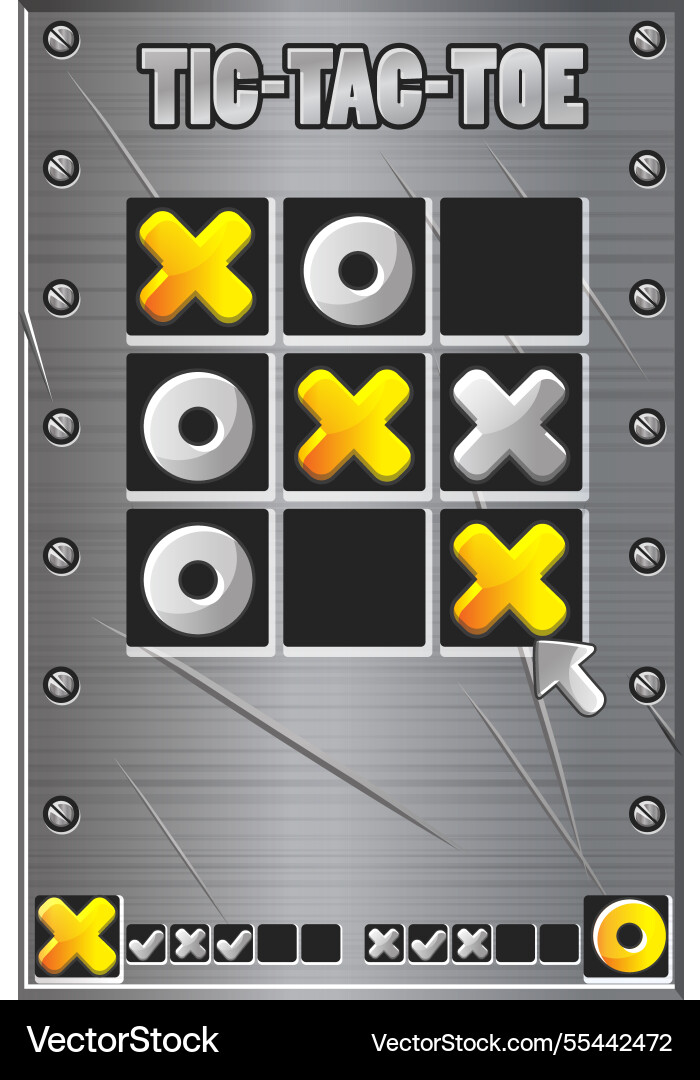 Tic-tac-toe metal style ui game with cursor arrow Vector Image