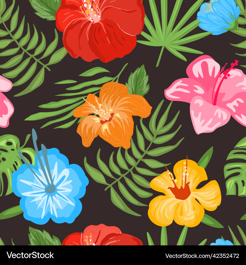 Tropical Hibiscus Floral Pattern Vector Image