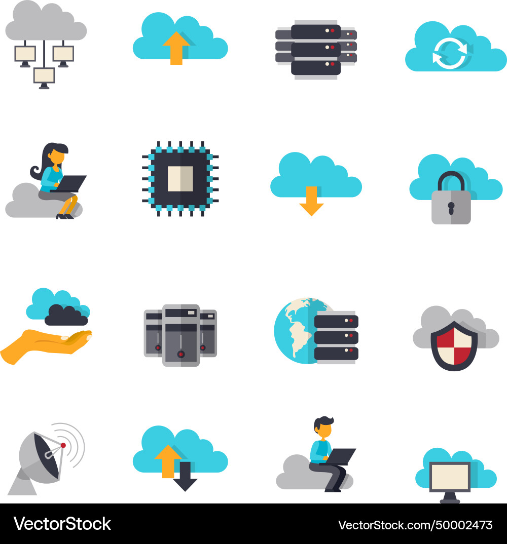 Cloud computing flat icons set Cloud computing flat icons set vector image
