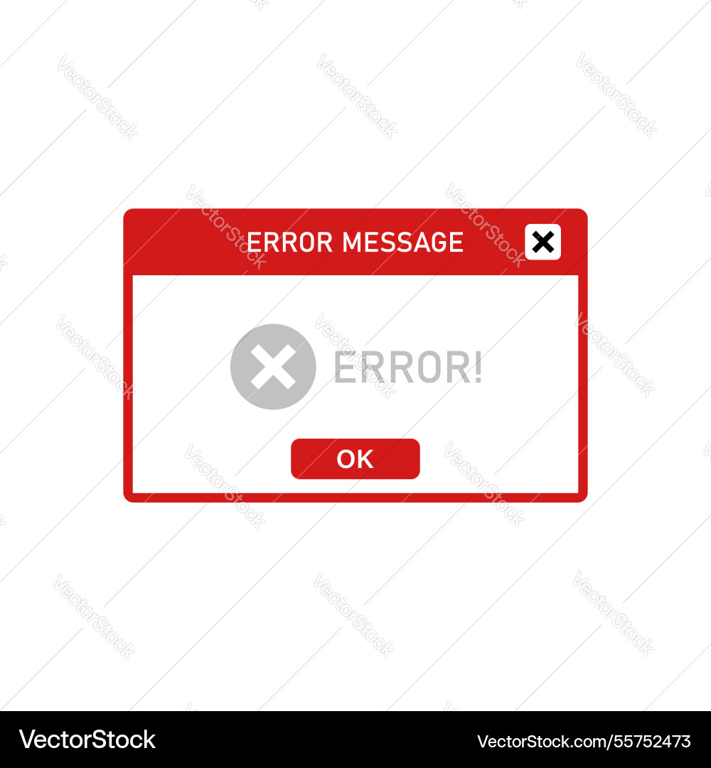 Error message icon in flat style computer window Error message icon in flat style computer window Vector Image