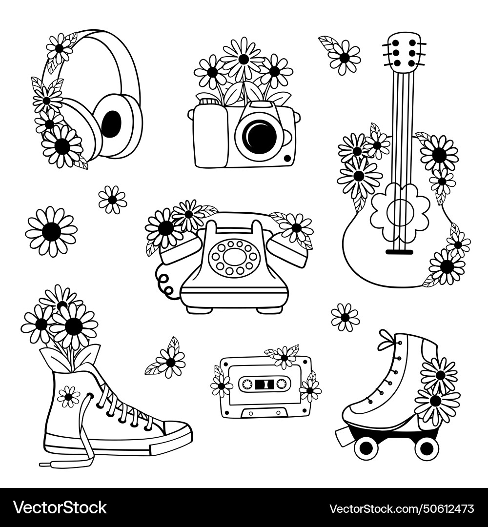 Isolated Retro Objects Set Vector Image