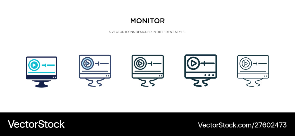 Monitor icon in different style two colored Monitor icon in different style two colored vector image
