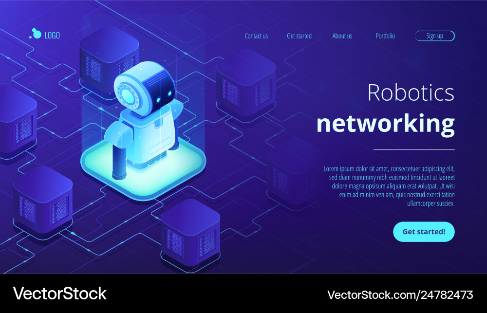 Robotics networking isometric 3d landing page Robotics networking isometric 3d landing page vector image