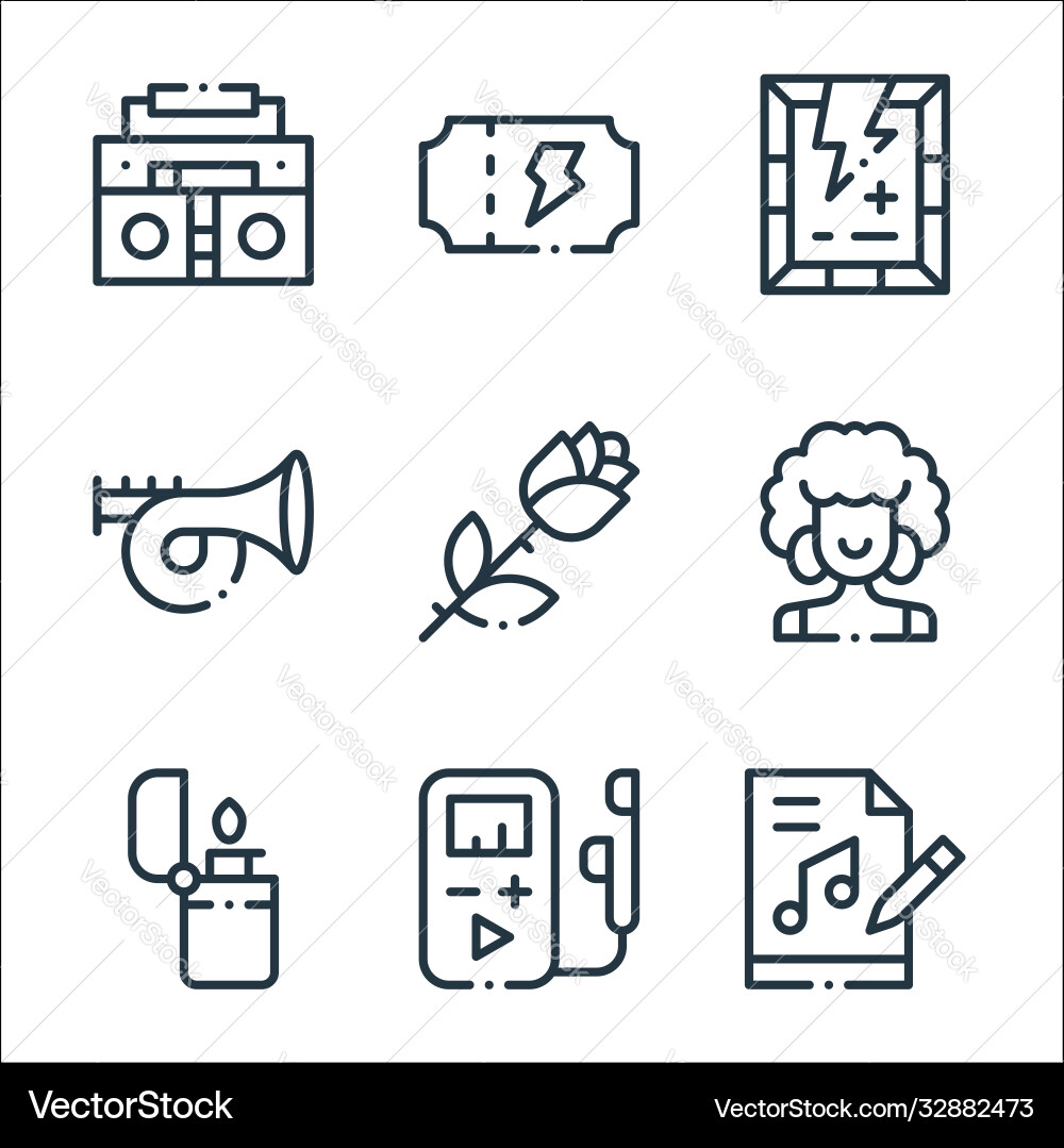 Rock n roll line icons linear set quality Rock n roll line icons linear set quality vector image