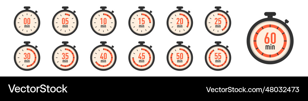 Set of timer clock icons stopwatch Set of timer clock icons stopwatch vector image