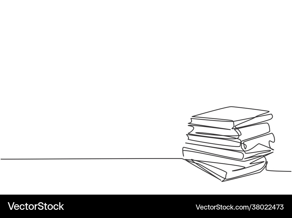 Single one line drawing books stack pile Vector Image
