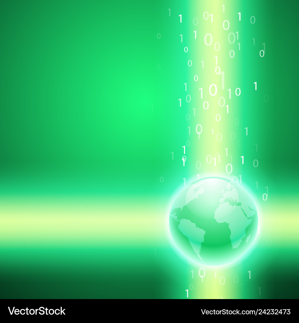 Stream of binary code to the globe green Stream of binary code to the globe green Vector Image