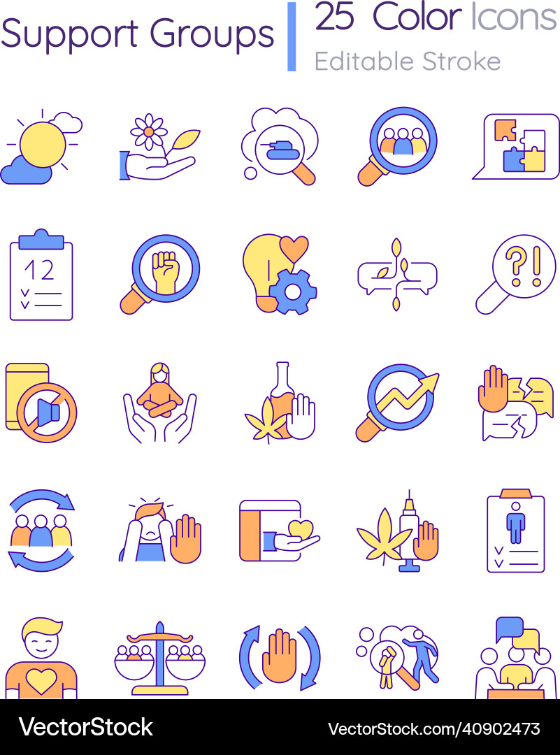 Support groups rgb color icons set vector image