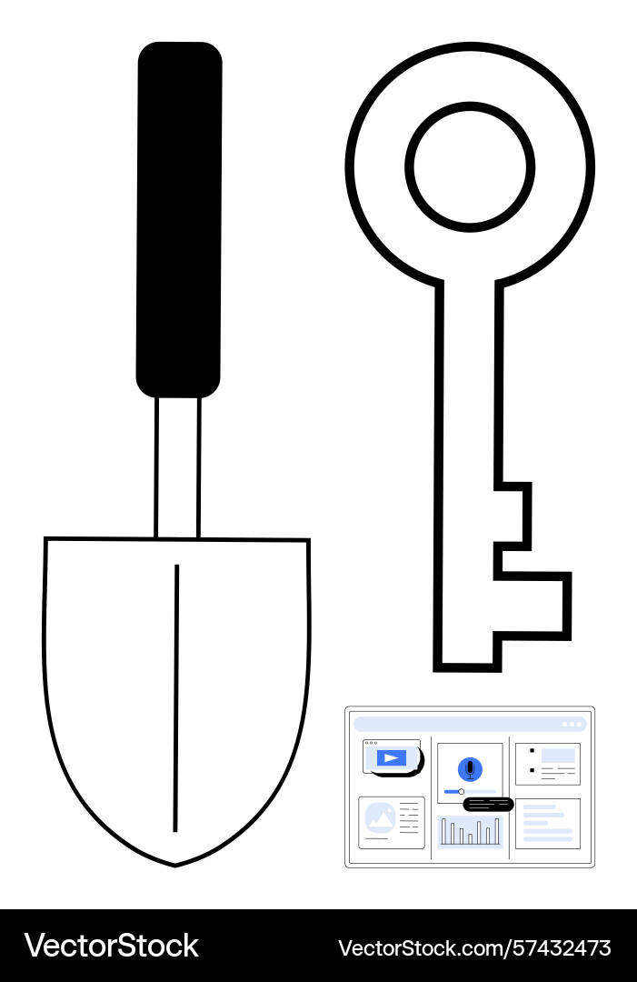 Trowel key and data dashboard highlighting tools Trowel key and data dashboard highlighting tools Vector Image