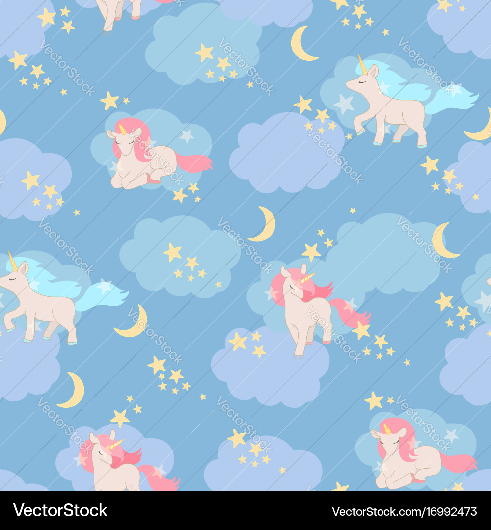 Unicorns seamless pattern elements vector image