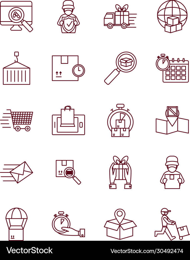 Container and fast delivery icon set line style Container and fast delivery icon set line style Vector Image