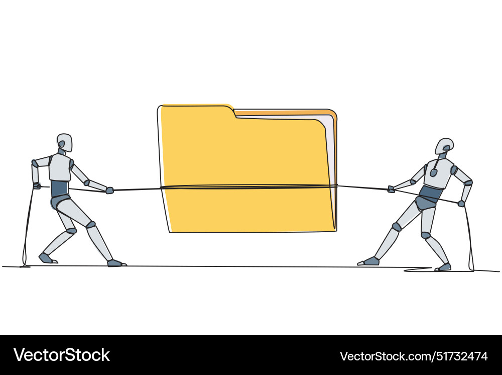 Continuous one line drawing two smart robots Continuous one line drawing two smart robots vector image