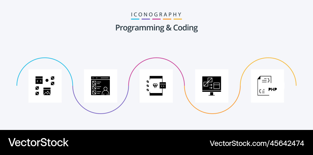 Programming and coding glyph 5 icon pack vector image