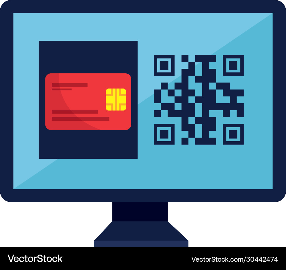 Qr code inside computer and credit card Vector Image