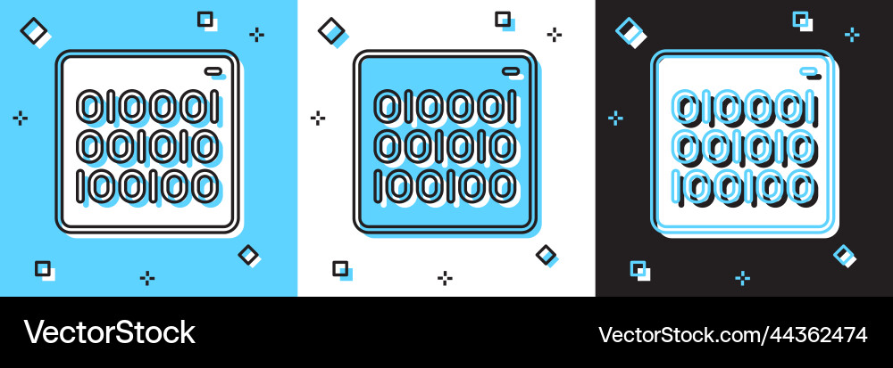 Set binary code icon isolated on blue and white vector image