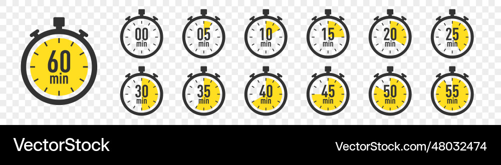 Set of timer clock icons stopwatch Set of timer clock icons stopwatch vector image