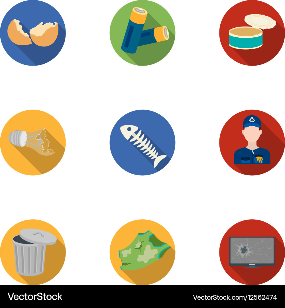 Trash and garbage set icons in flat style big vector image