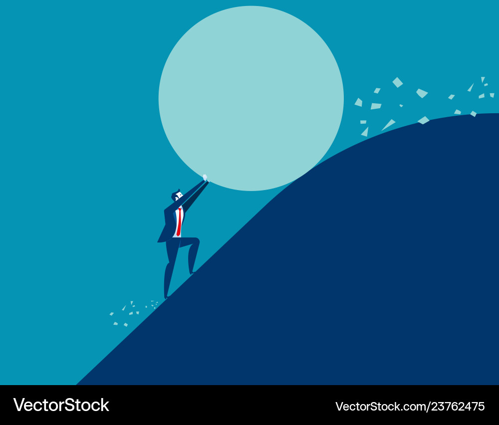 Businessman stopping a giant rolling rock concept Businessman stopping a giant rolling rock concept vector image