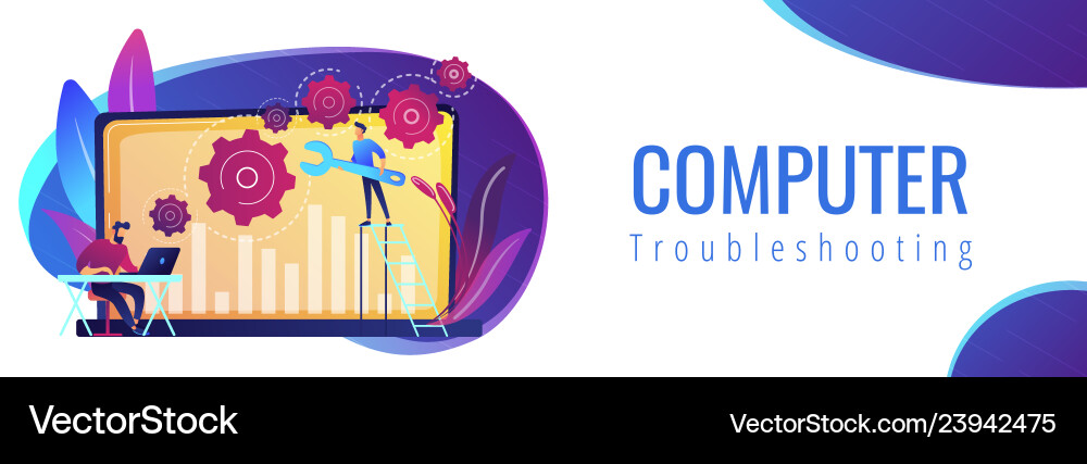 Computer troubleshooting concept banner header Computer troubleshooting concept banner header vector image