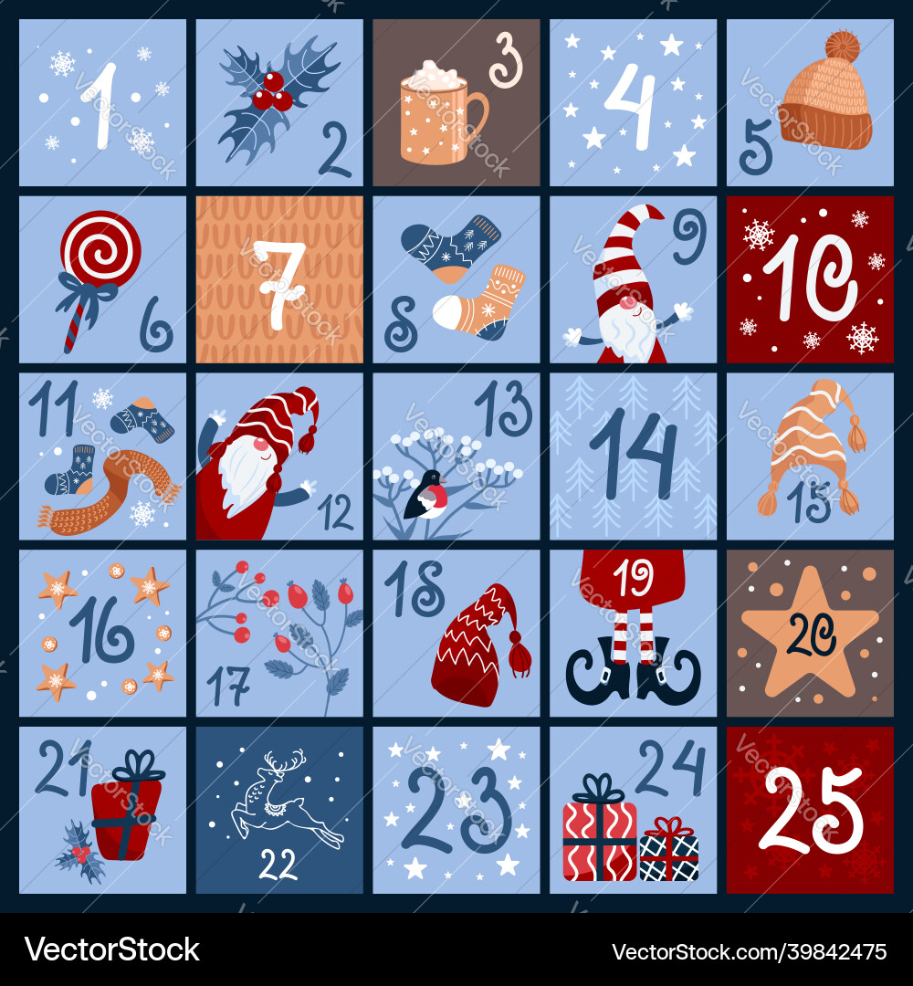 Cute advent calendar 25 windows with numbers Cute advent calendar 25 windows with numbers vector image