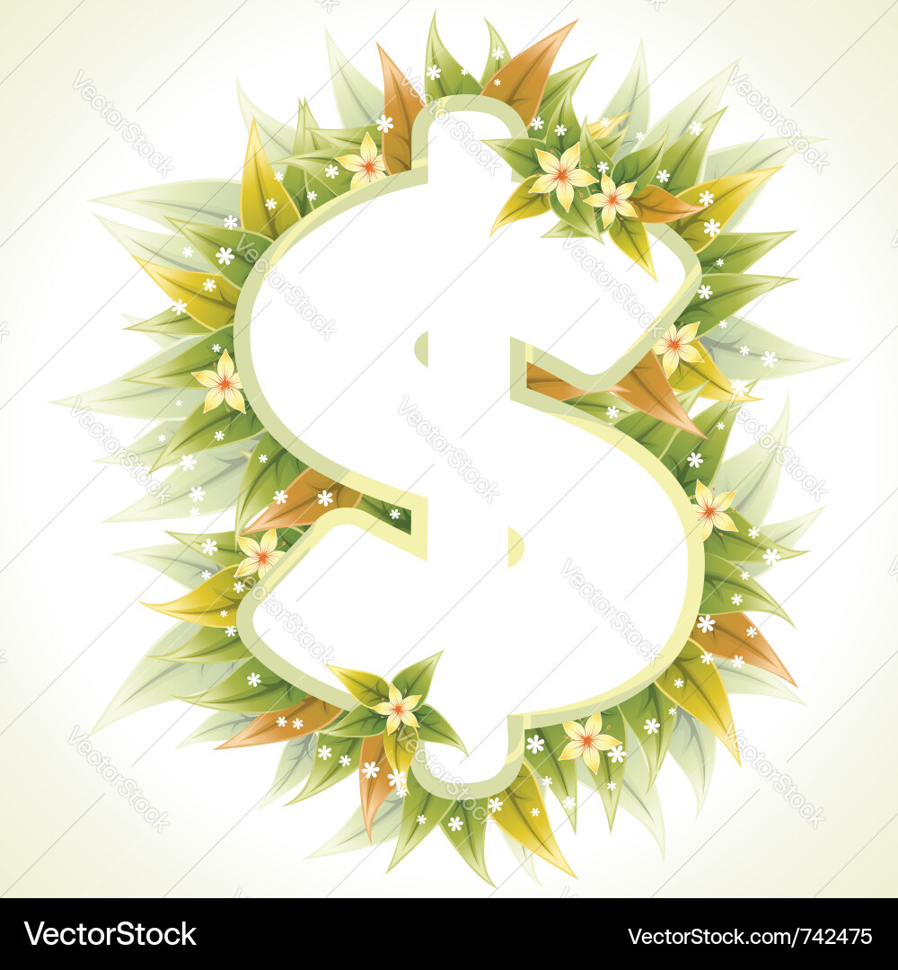 Dollar Sign Floral Frame Vector Image