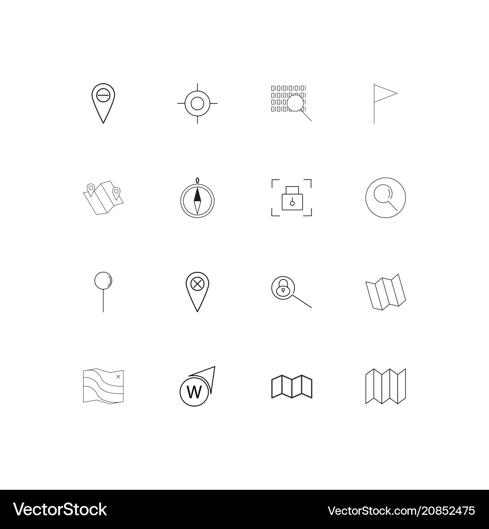 Maps and navigation linear thin icons set vector image