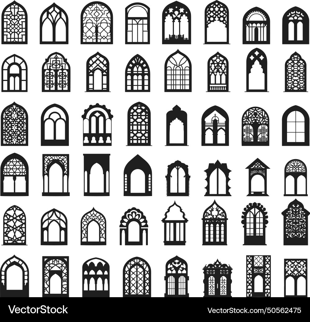 Oriental windows silhouettes islamic mosque Oriental windows silhouettes islamic mosque vector image