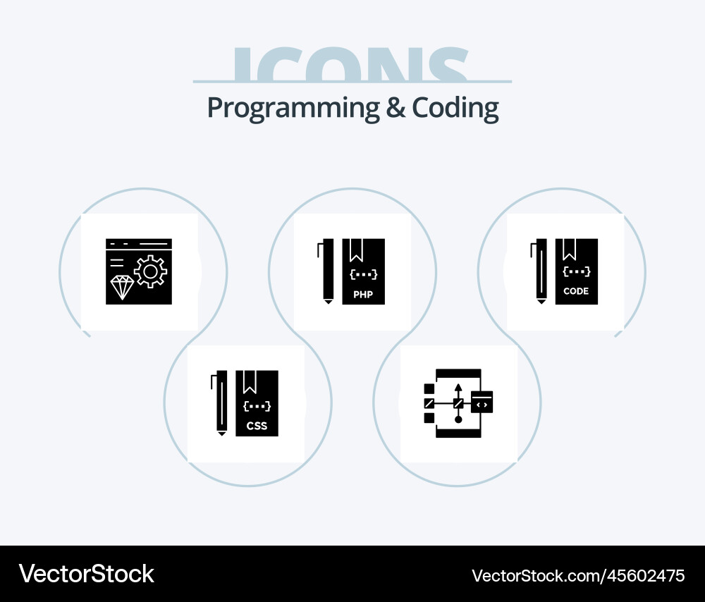 Programming and coding glyph icon pack 5 vector image