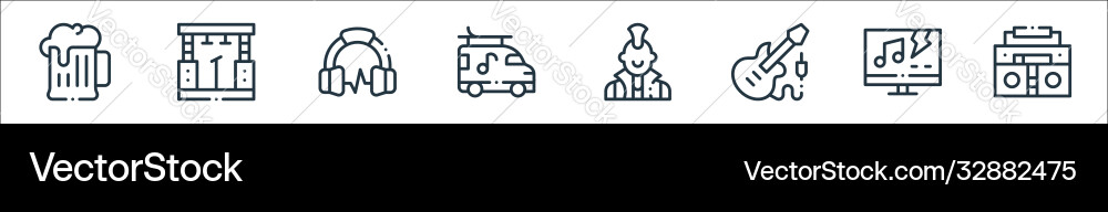Rock n roll line icons linear set quality Rock n roll line icons linear set quality vector image