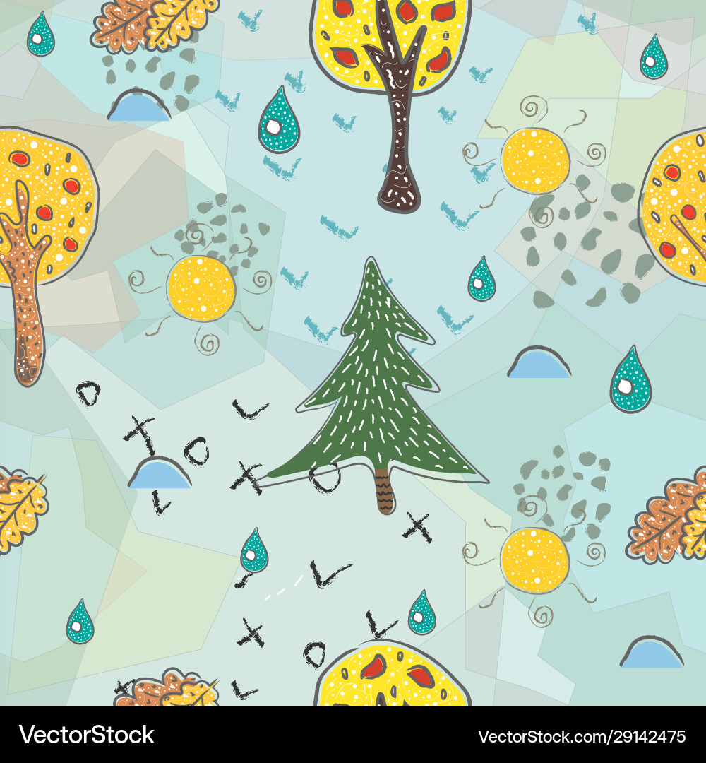 Seamless pattern with hand drawn trees rain Seamless pattern with hand drawn trees rain vector image