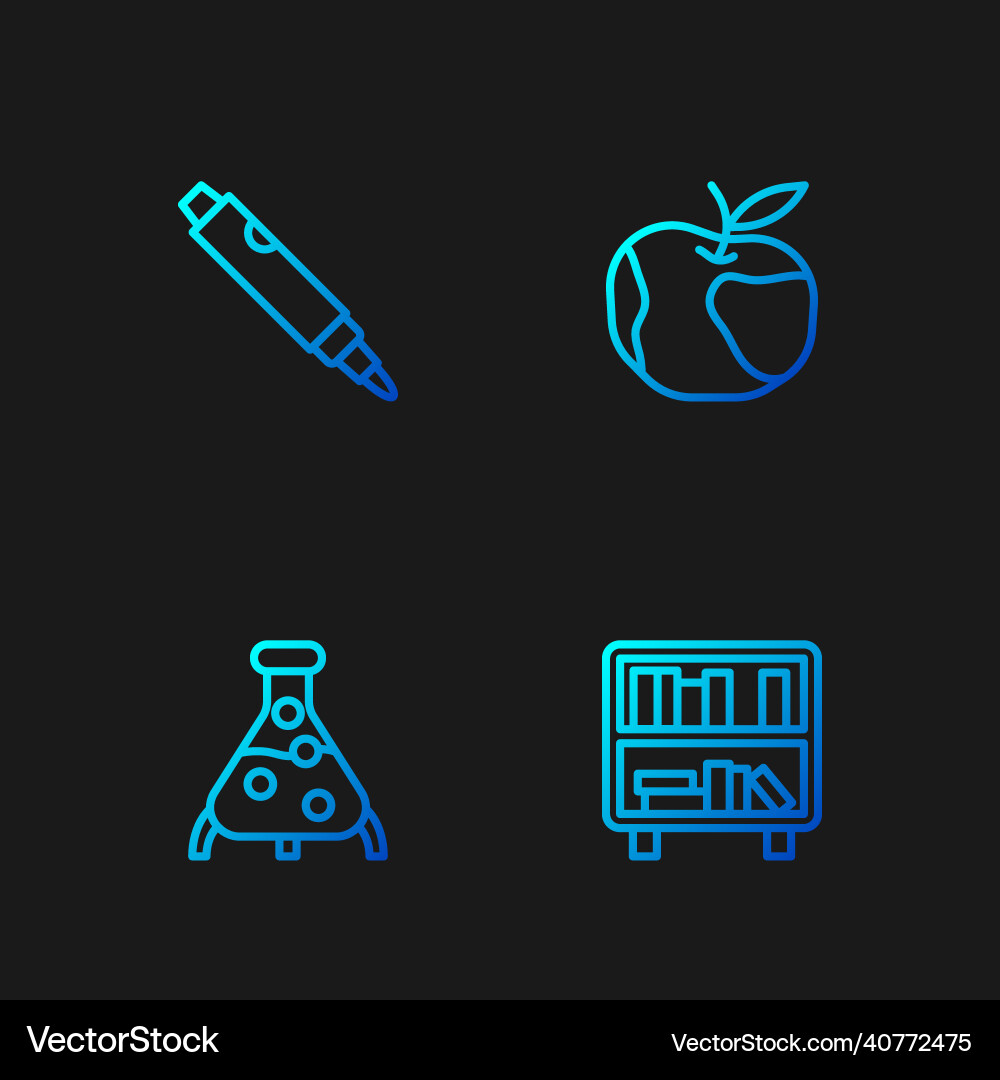 Set line shelf with books test tube and flask Vector Image