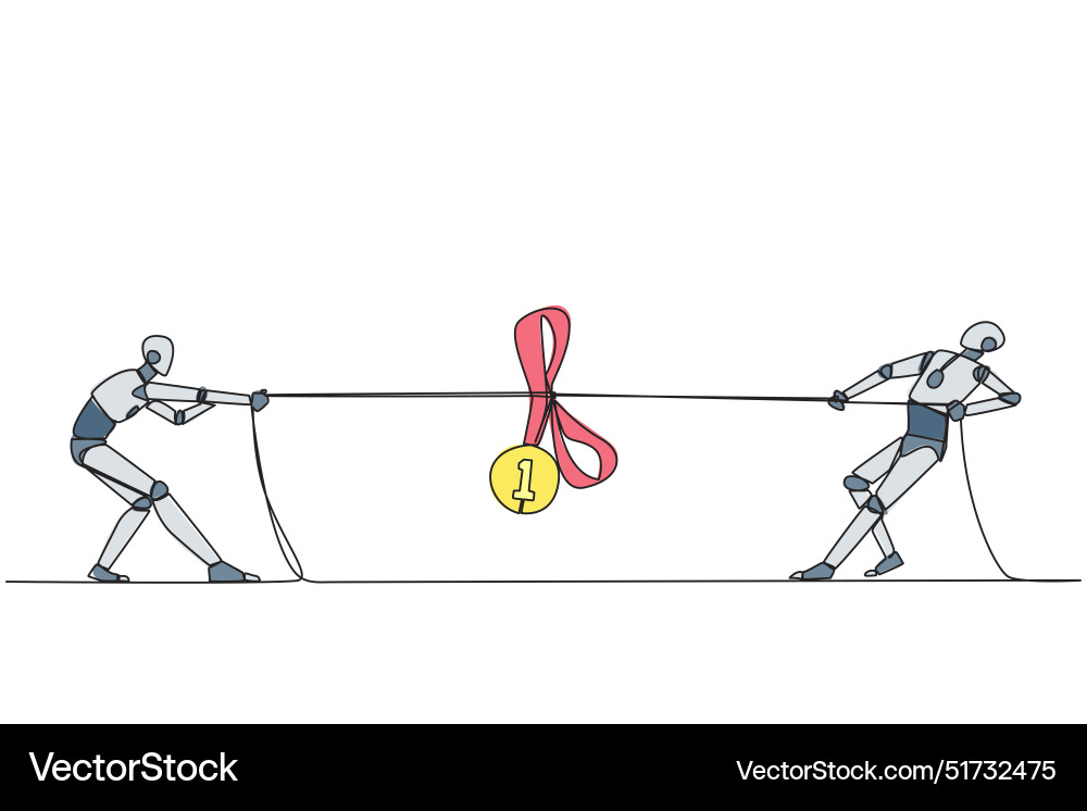 Single continuous line drawing two robots Single continuous line drawing two robots vector image