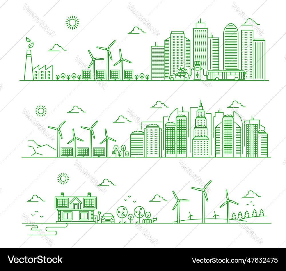 Sustainable Cityscape Outline Vector Image