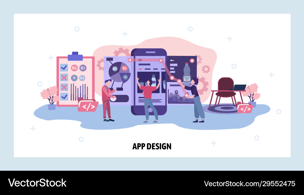Team developers build a food app for mobile Vector Image
