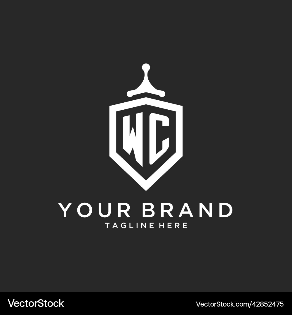 Wc monogram logo initial with shield guard shape Vector Image