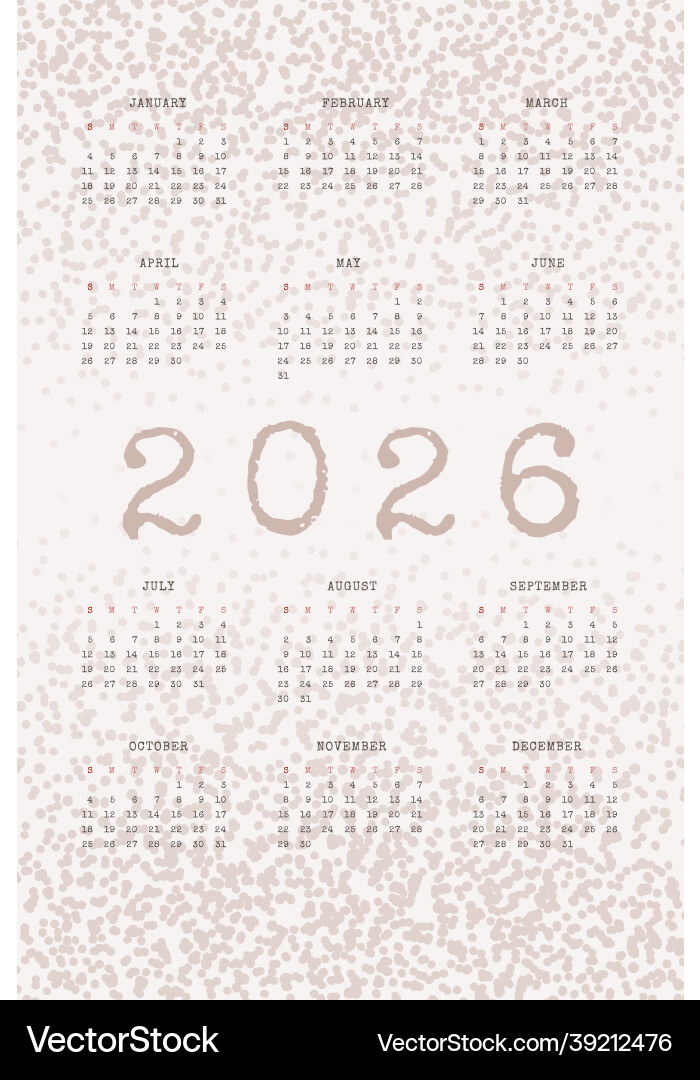 2026 calendar with typewritten text and textured vector image