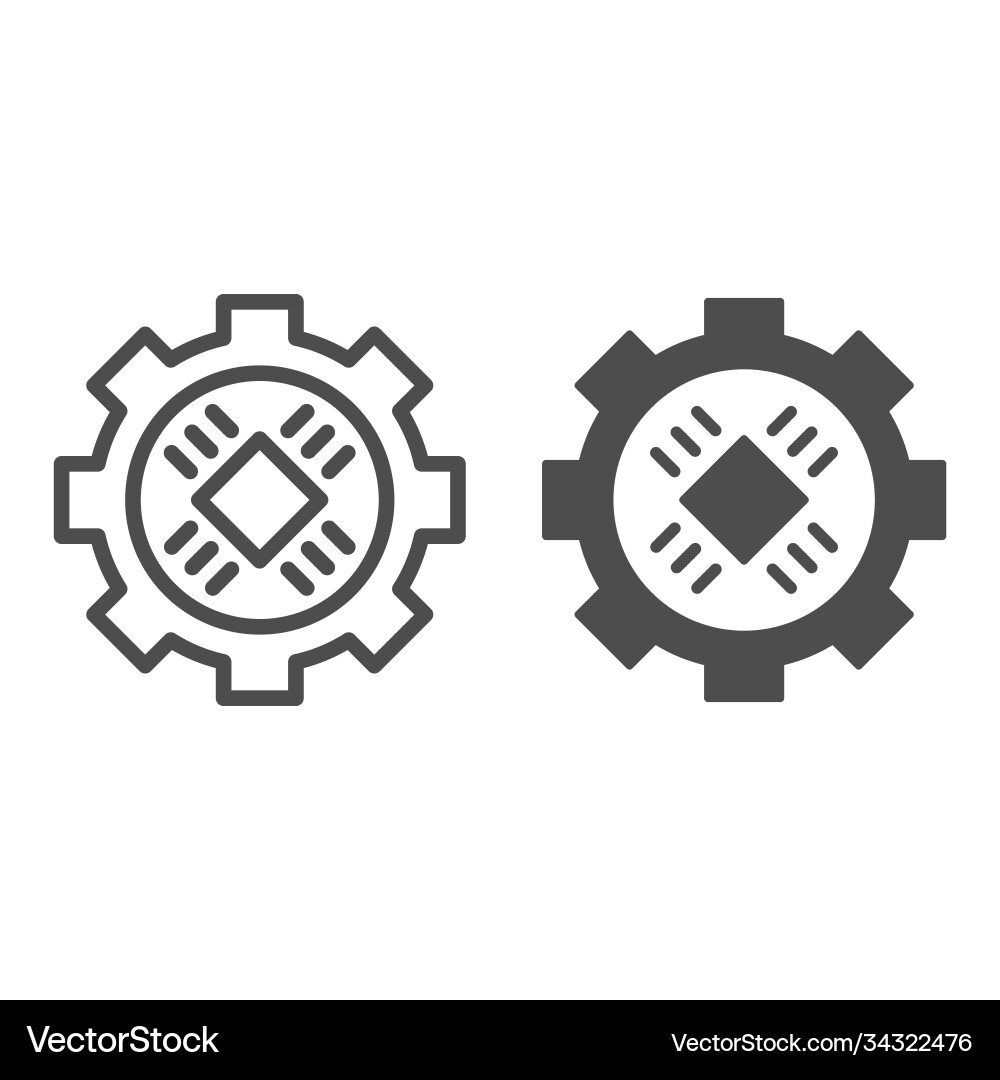Central processor in gear line and solid icon Central processor in gear line and solid icon vector image