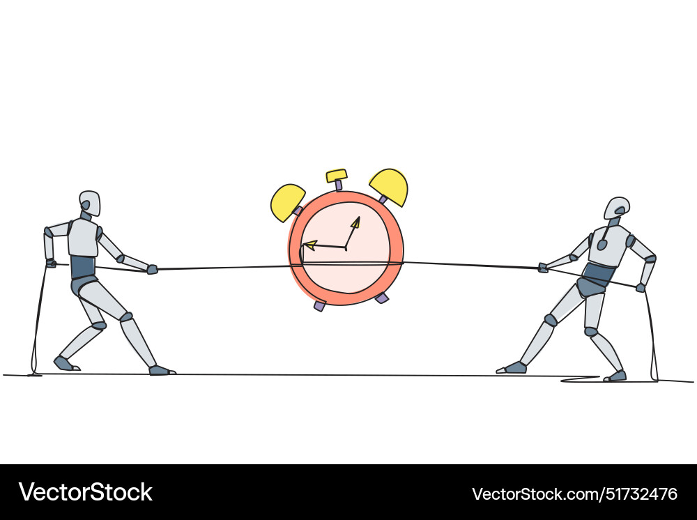 Kontinuierliche eine Linie zwei intelligente Roboter zeichnen Kontinuierliche eine Linie zwei intelligente Roboter zeichnen vektorbild