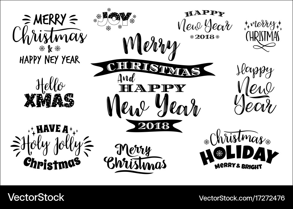 Merry Christmas & New Year Lettering Collection vector image