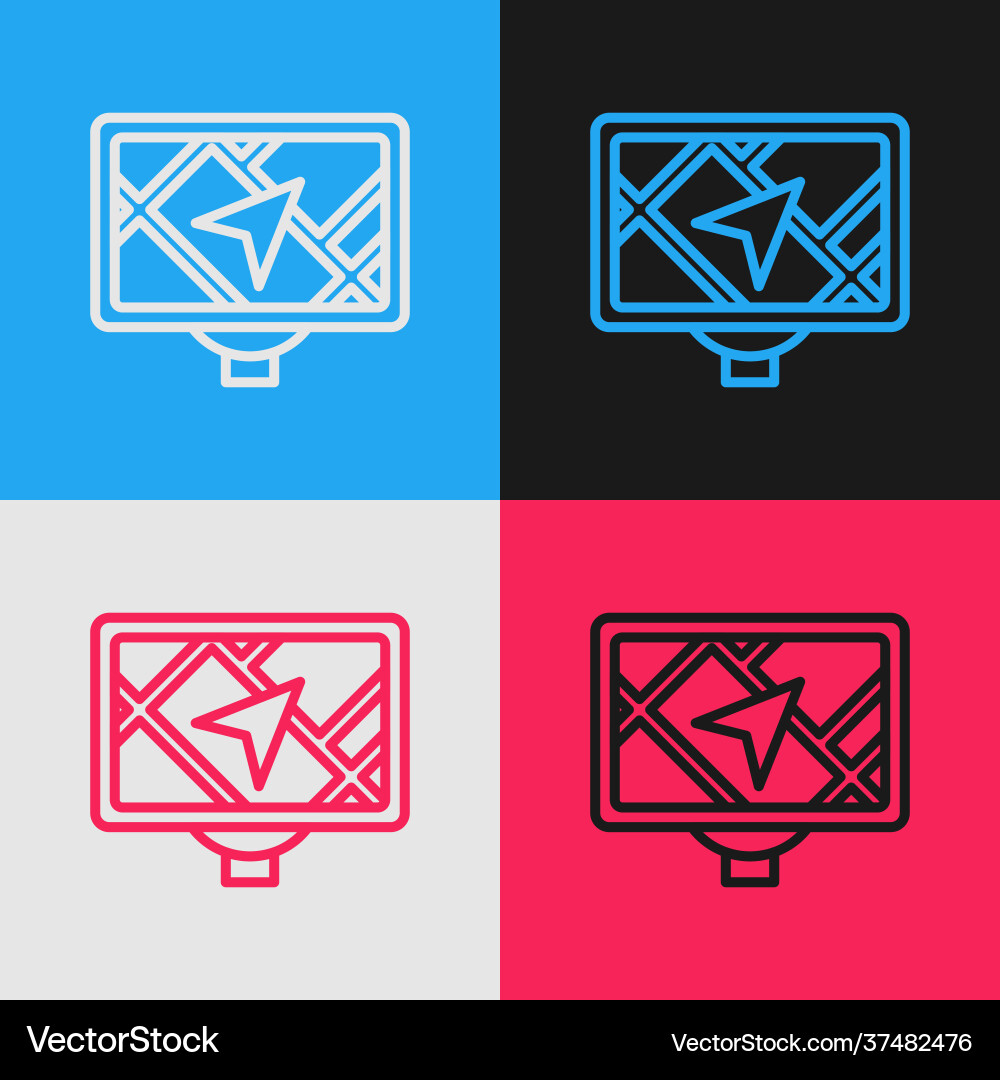 Pop art line gps device with map icon isolated Vector Image