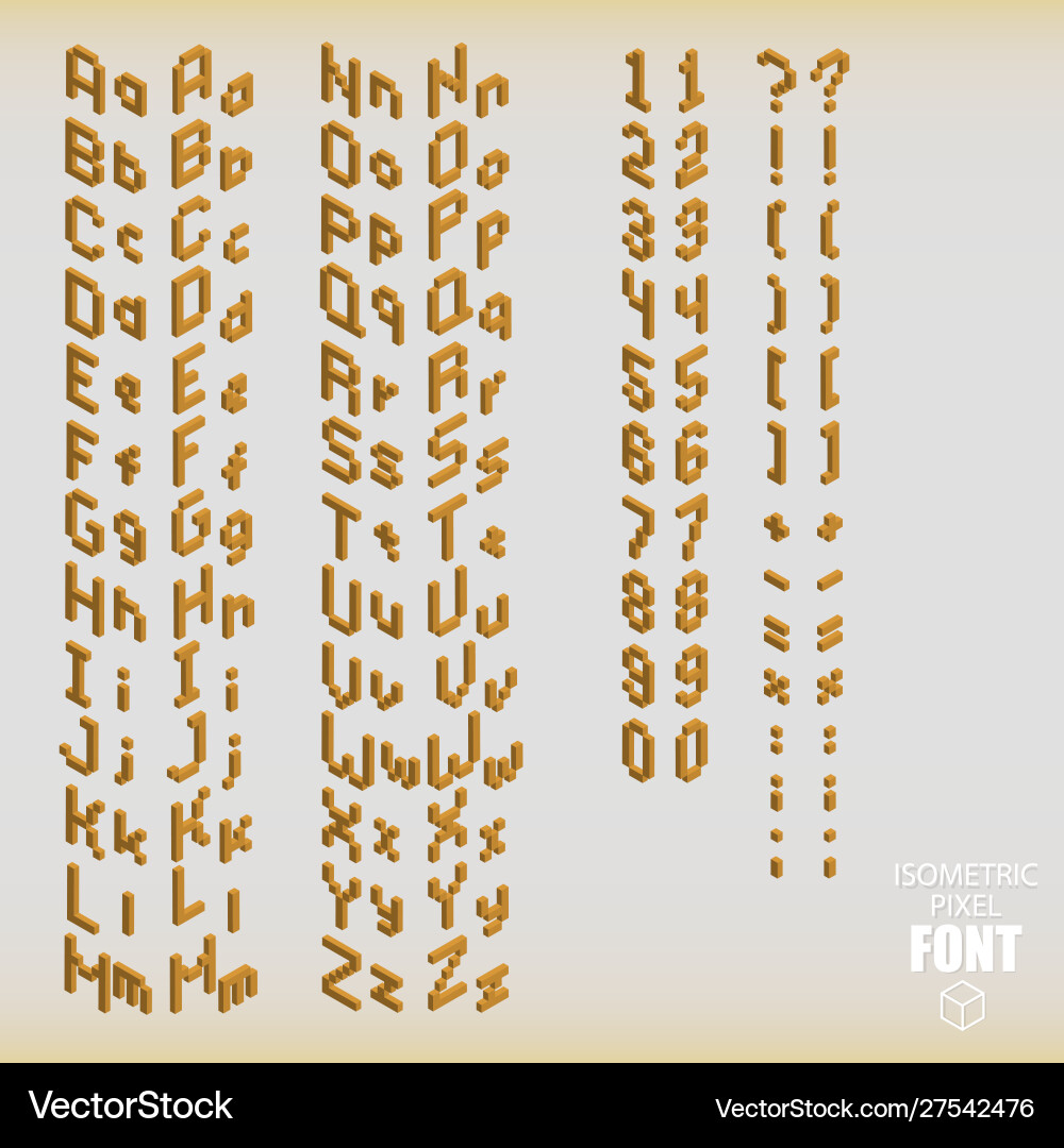 Set isometric pixel alphabet and numbers vector image