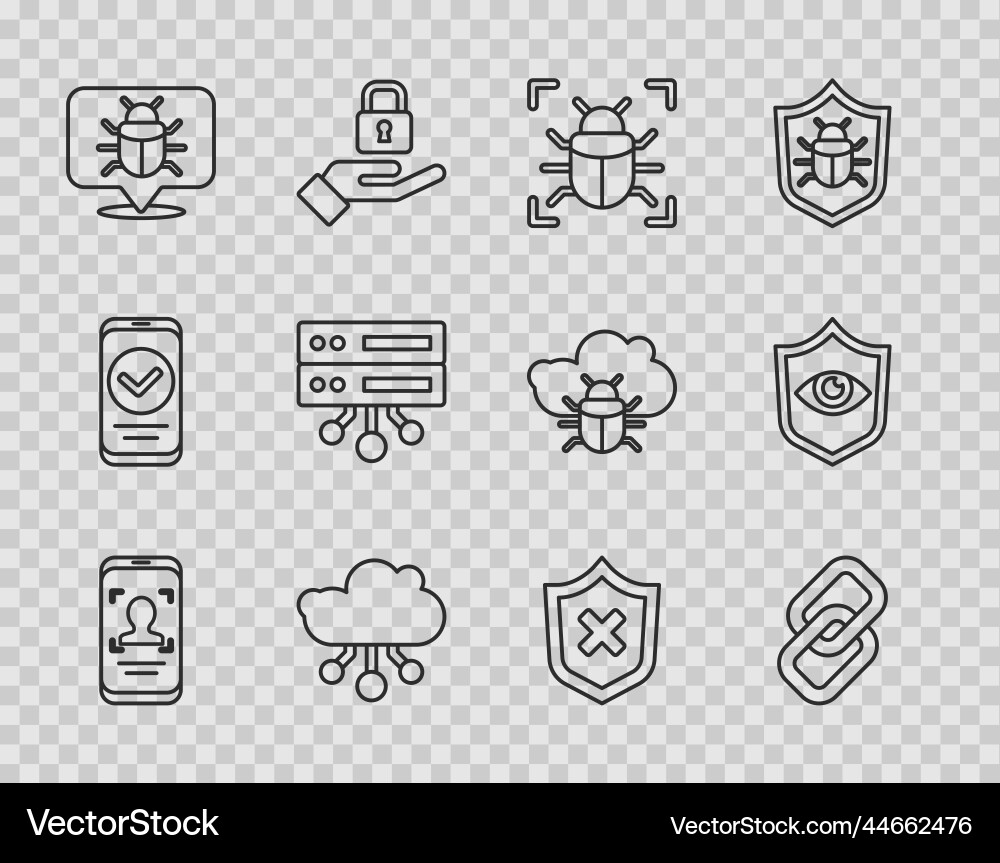 Set line mobile and face recognition chain link Set line mobile and face recognition chain link vector image