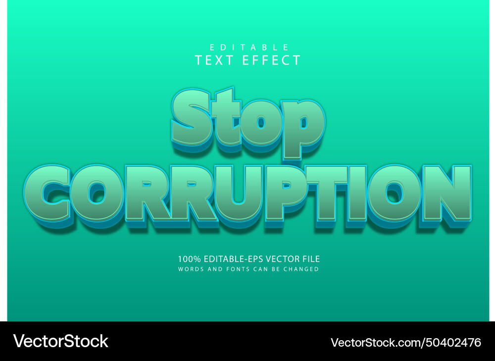 Stop corruption editable text effect 3 dimension Stop corruption editable text effect 3 dimension Vector Image