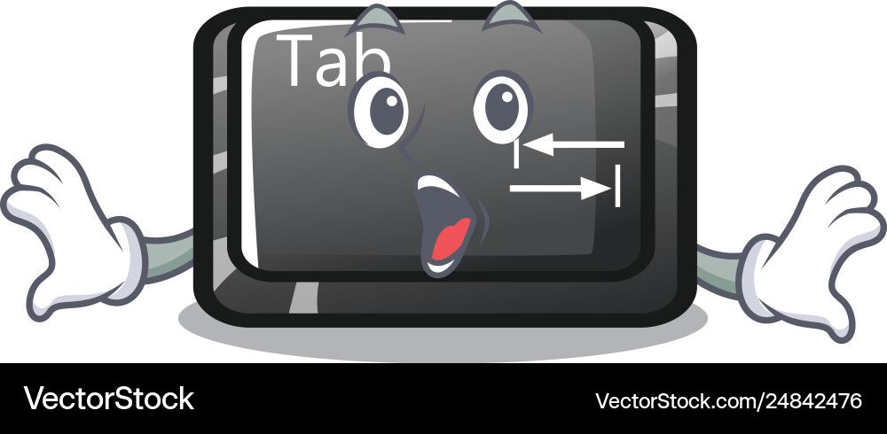 Surprised tab button attached to cartoon keyboard Surprised tab button attached to cartoon keyboard vector image