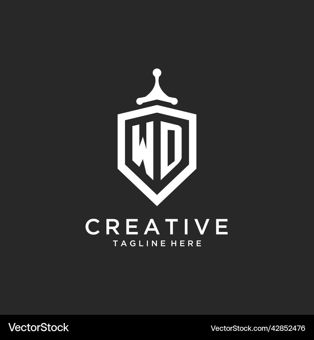 Wd monogram logo initial with shield guard shape vector image