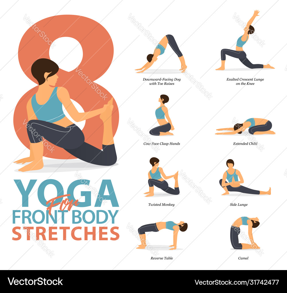 8 Yoga Poses for Body Stretching Vector Image