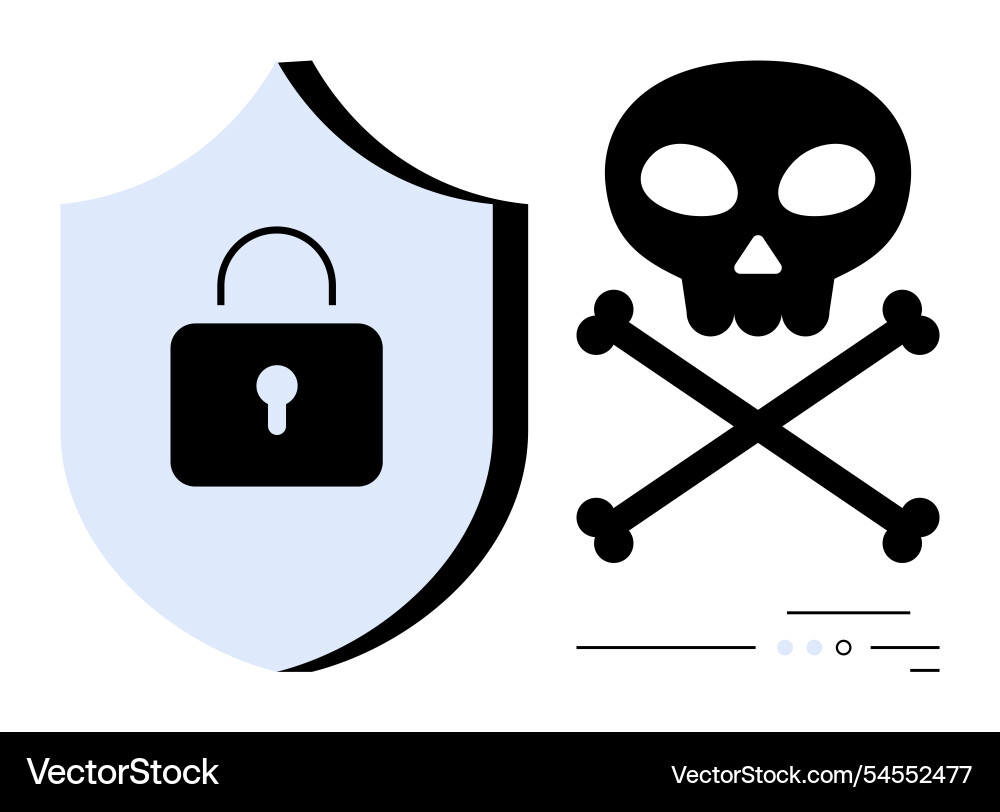 Cybersecurity shield with padlock overlap skull Cybersecurity shield with padlock overlap skull vector image