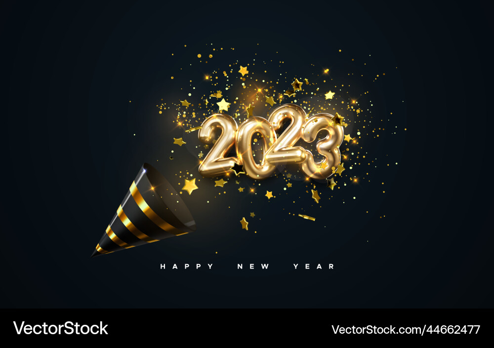 Golden 2023 numbers party popper cone vector image