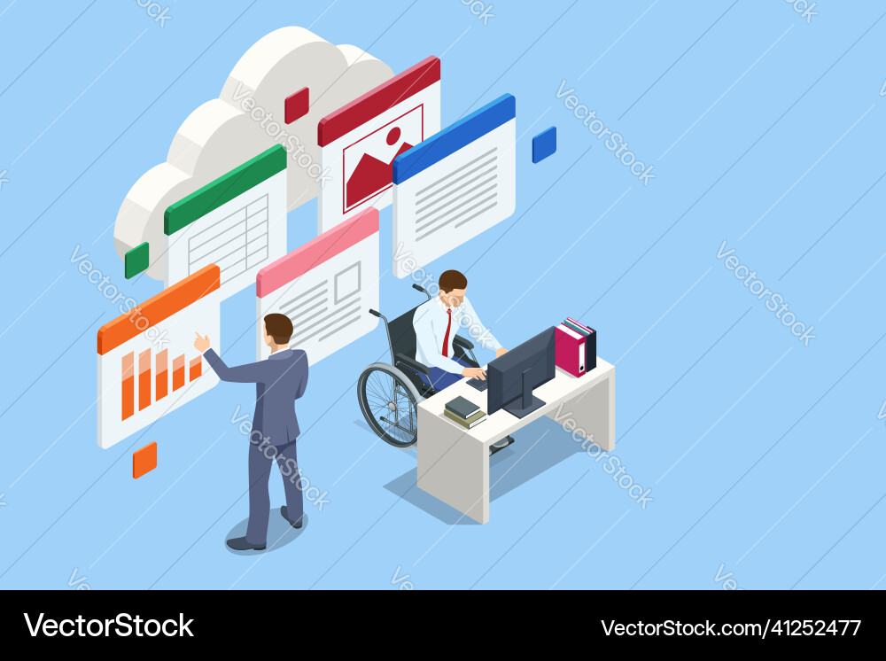 Isometric modern cloud technology and networking Isometric modern cloud technology and networking vector image