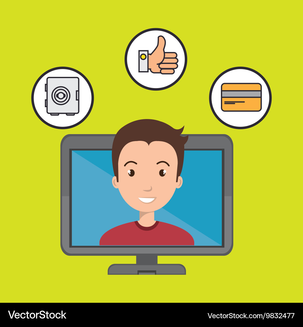Man with hand card and screen isolated icon design vector image